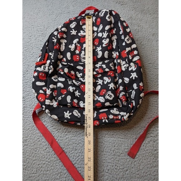Disney Store Mickey Mouse Backpack All Over Print Black Red‎ White Adult School - Picture 10 of 11